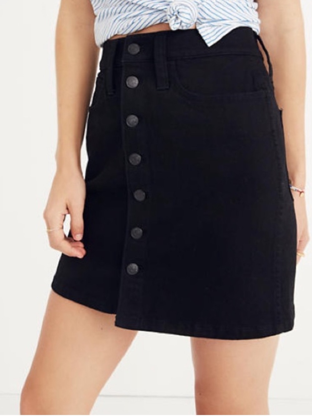 Madewell Black Denim Button-Front Mini Skirt (Size 27)